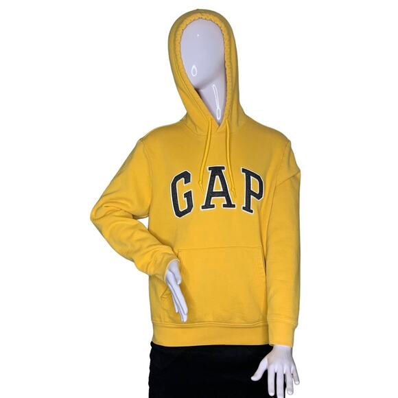 Gap Hoodie Sweatshirt Size Small Marigold with Black Patch Logo Letters - Picture 1 of 11